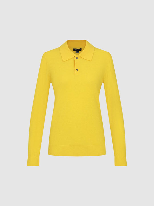 Polo Collar Long Sleeve Fitted Knit Sweater