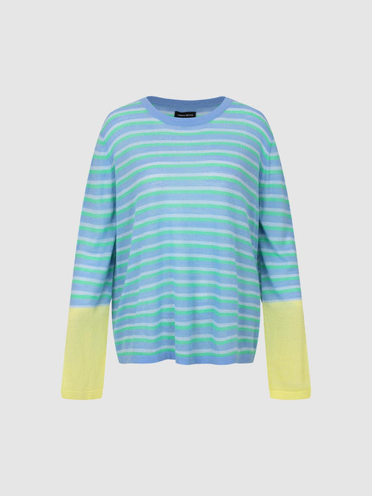 Color Block Striped Long Sleeve Crew Neck Sweater