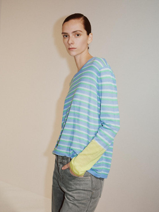 Color Block Striped Long Sleeve Crew Neck Sweater