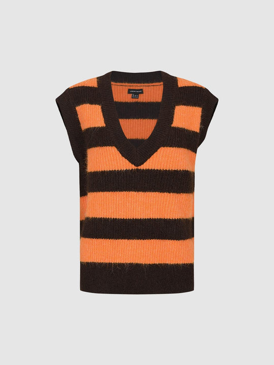 Striped Stretch V-neck Sleeveless Knit Tank Top