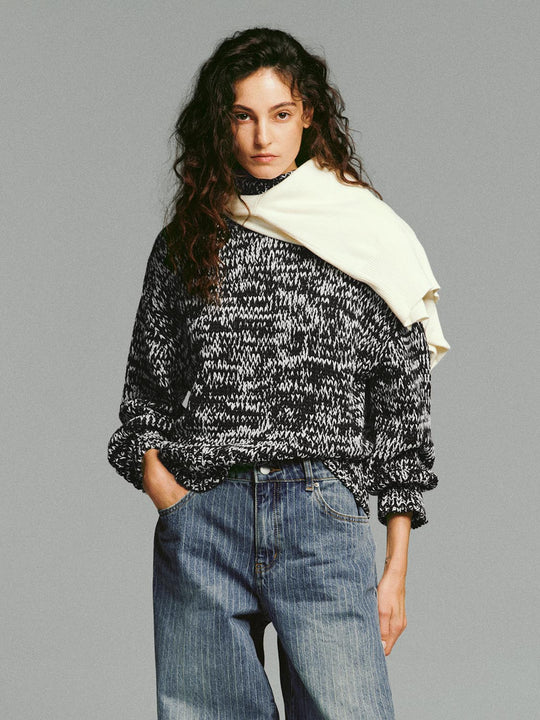 Textured Knit Mock Neck Long Sleeve Sweater