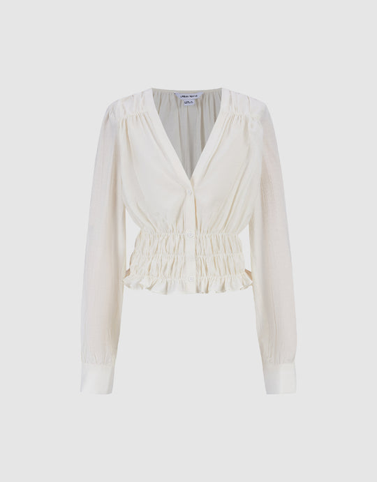Button Up V-Neck Blouse