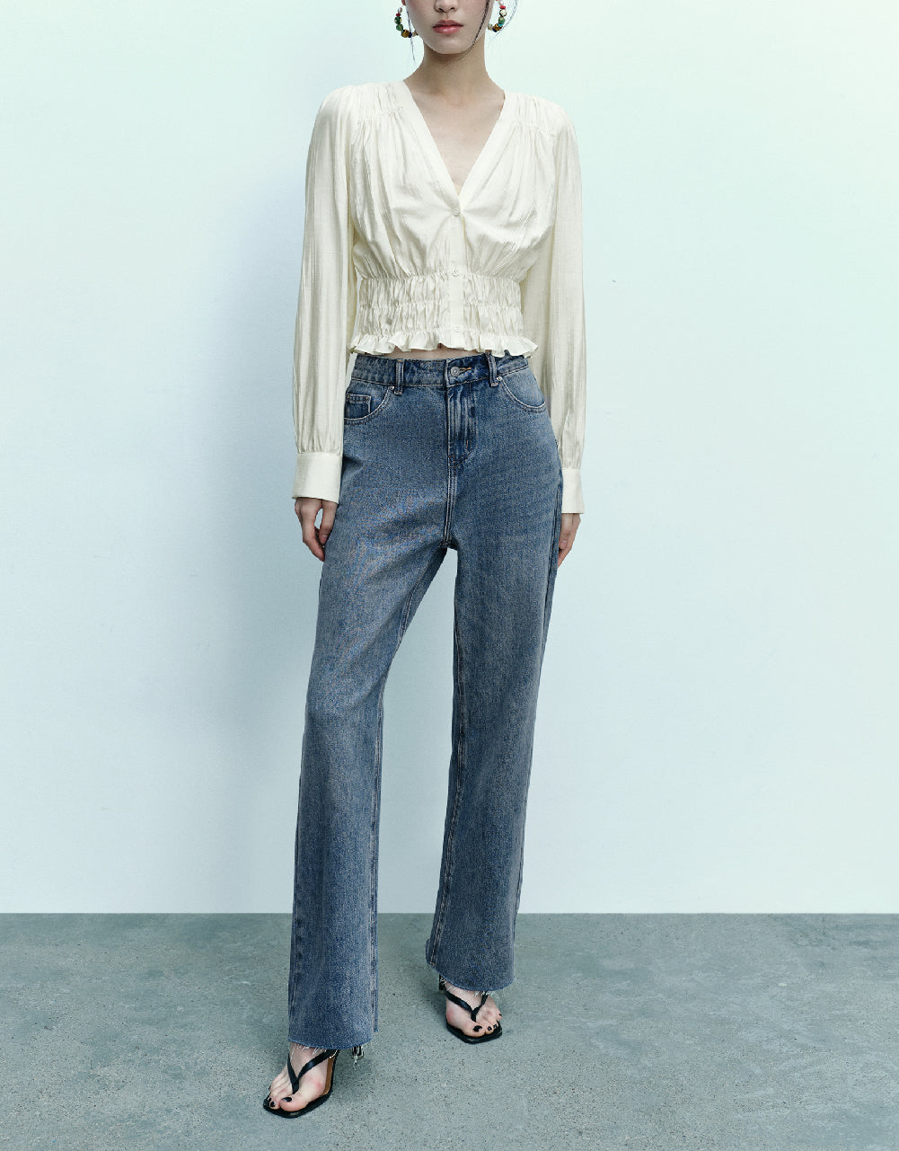 Button Up V-Neck Blouse