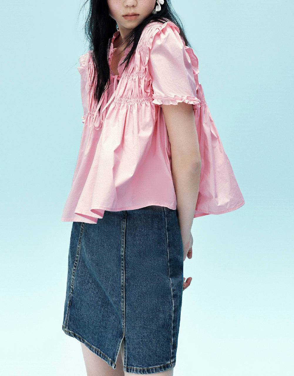 Shirred Puff Sleeve Overhead Shirt