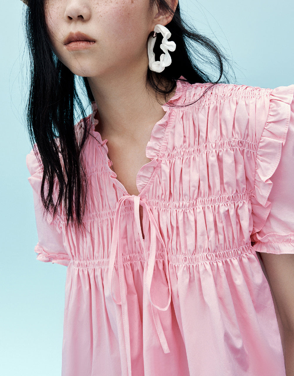Shirred Puff Sleeve Overhead Shirt