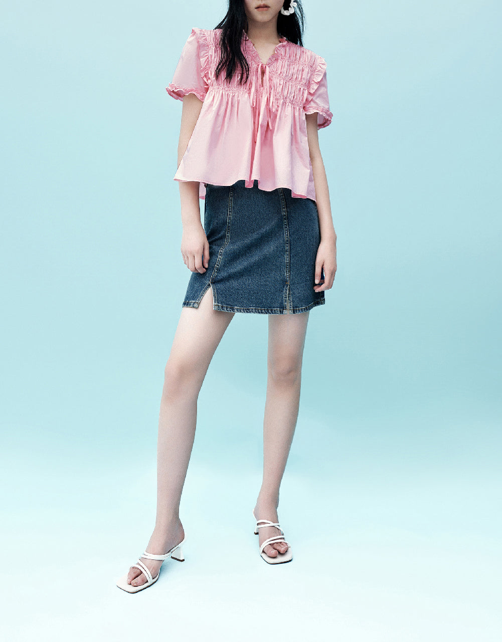 Shirred Puff Sleeve Overhead Shirt
