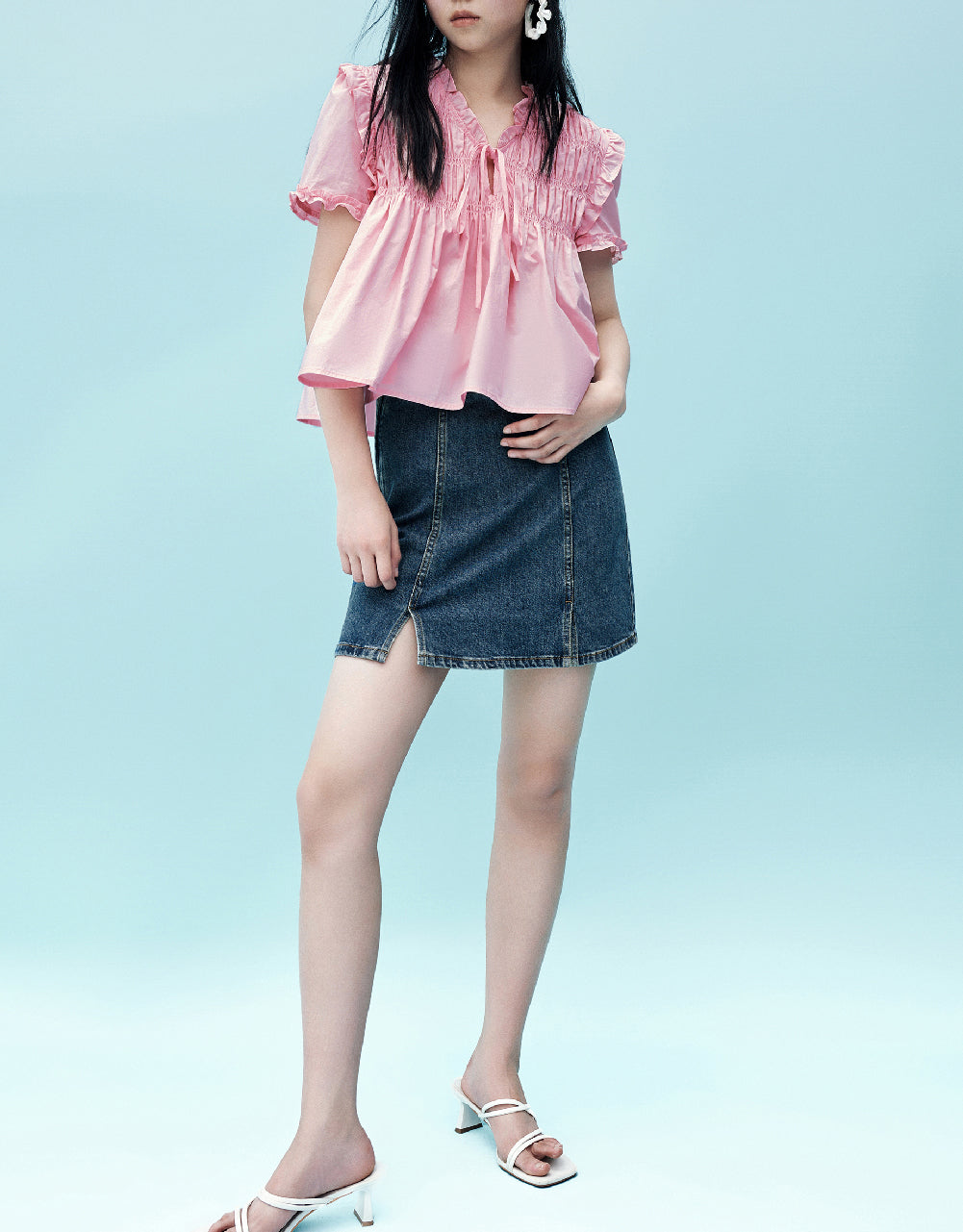 Shirred Puff Sleeve Overhead Shirt