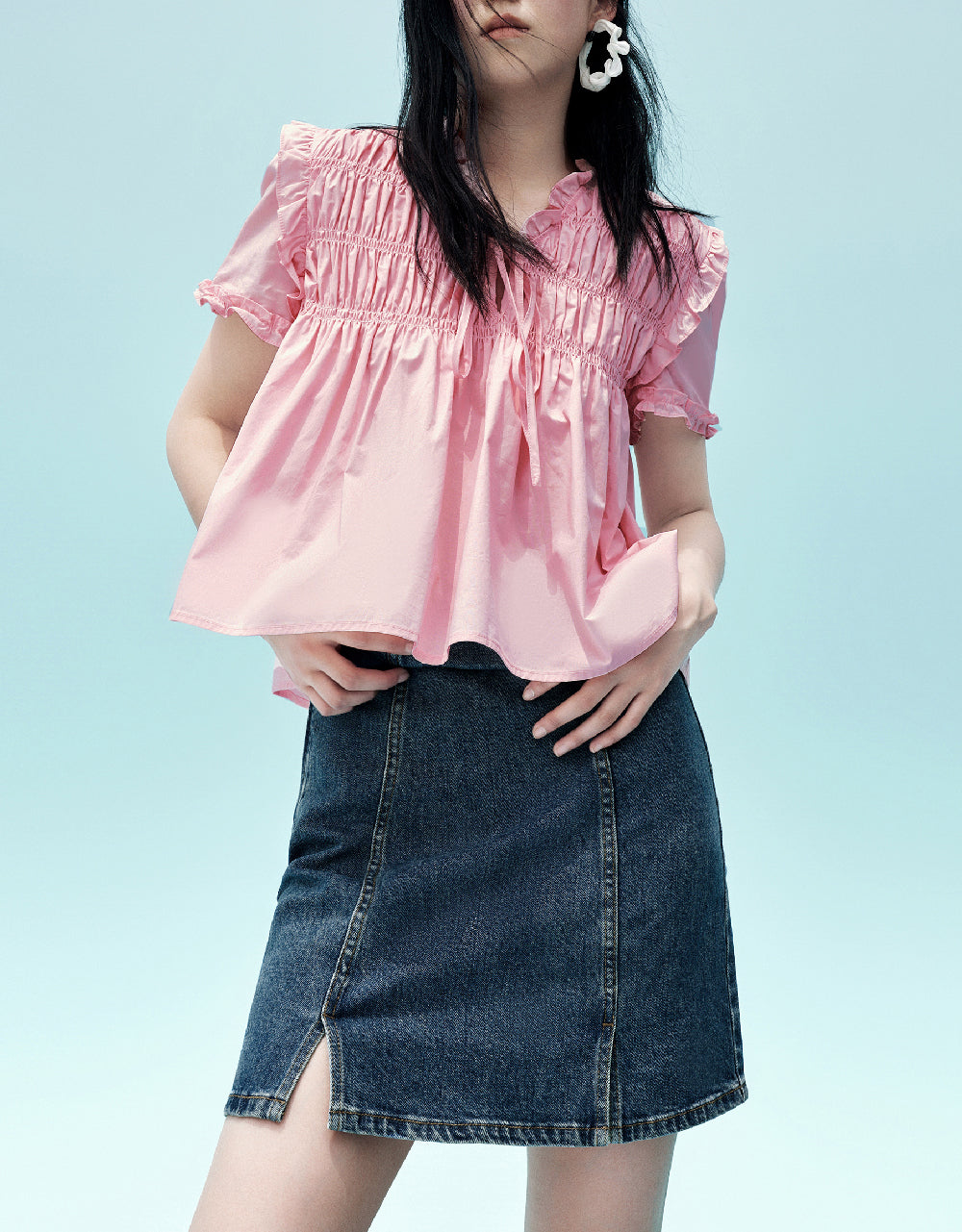 Shirred Puff Sleeve Overhead Shirt
