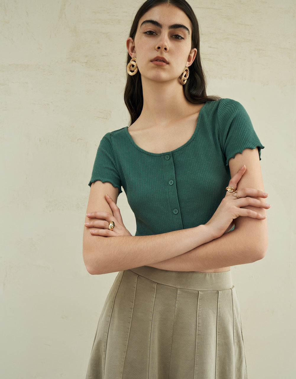 U Neck Skinny Knitted T-Shirt