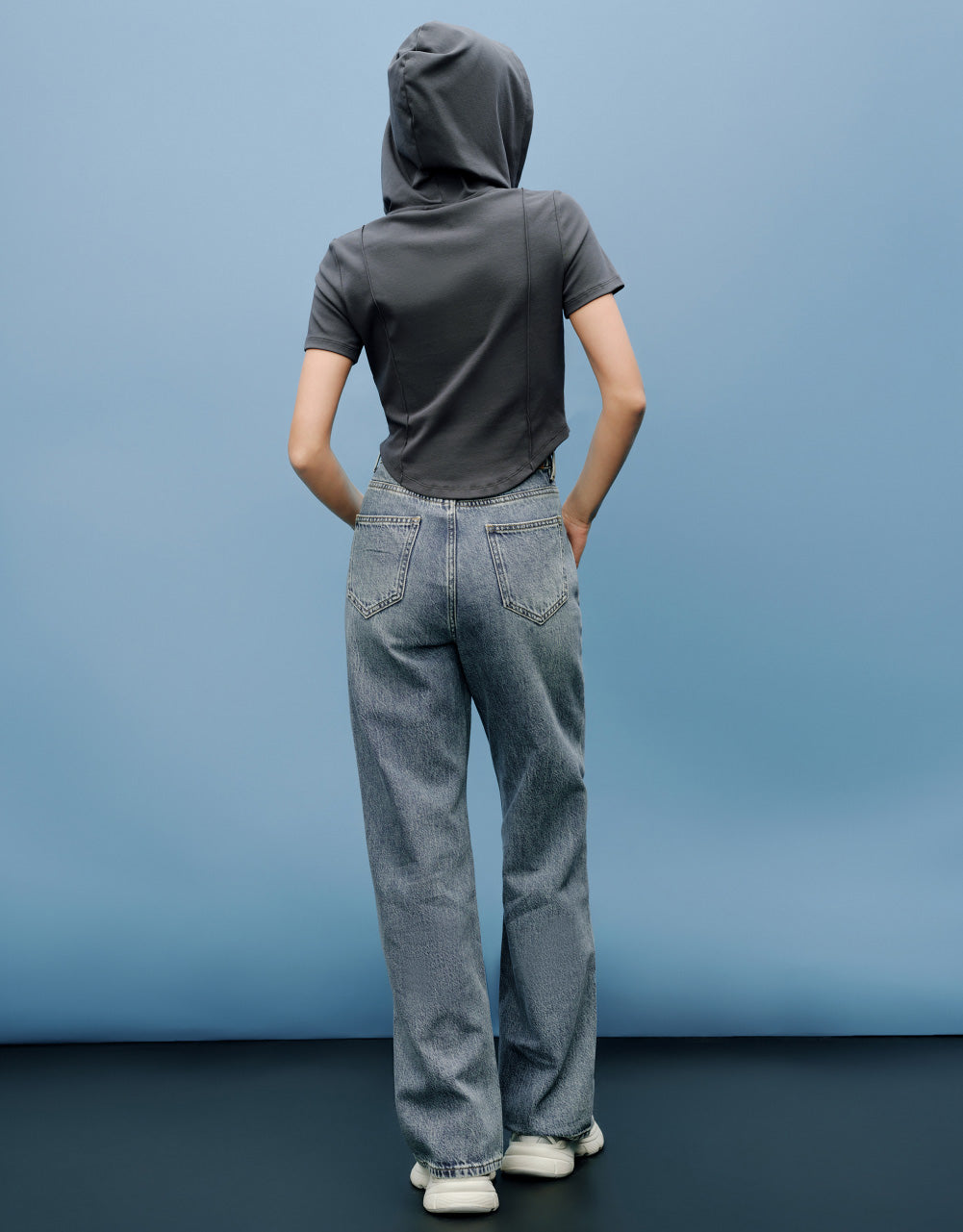 Button Half Placket Hooded T-Shirt