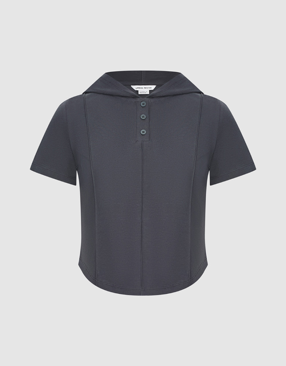 Button Half Placket Hooded T-Shirt