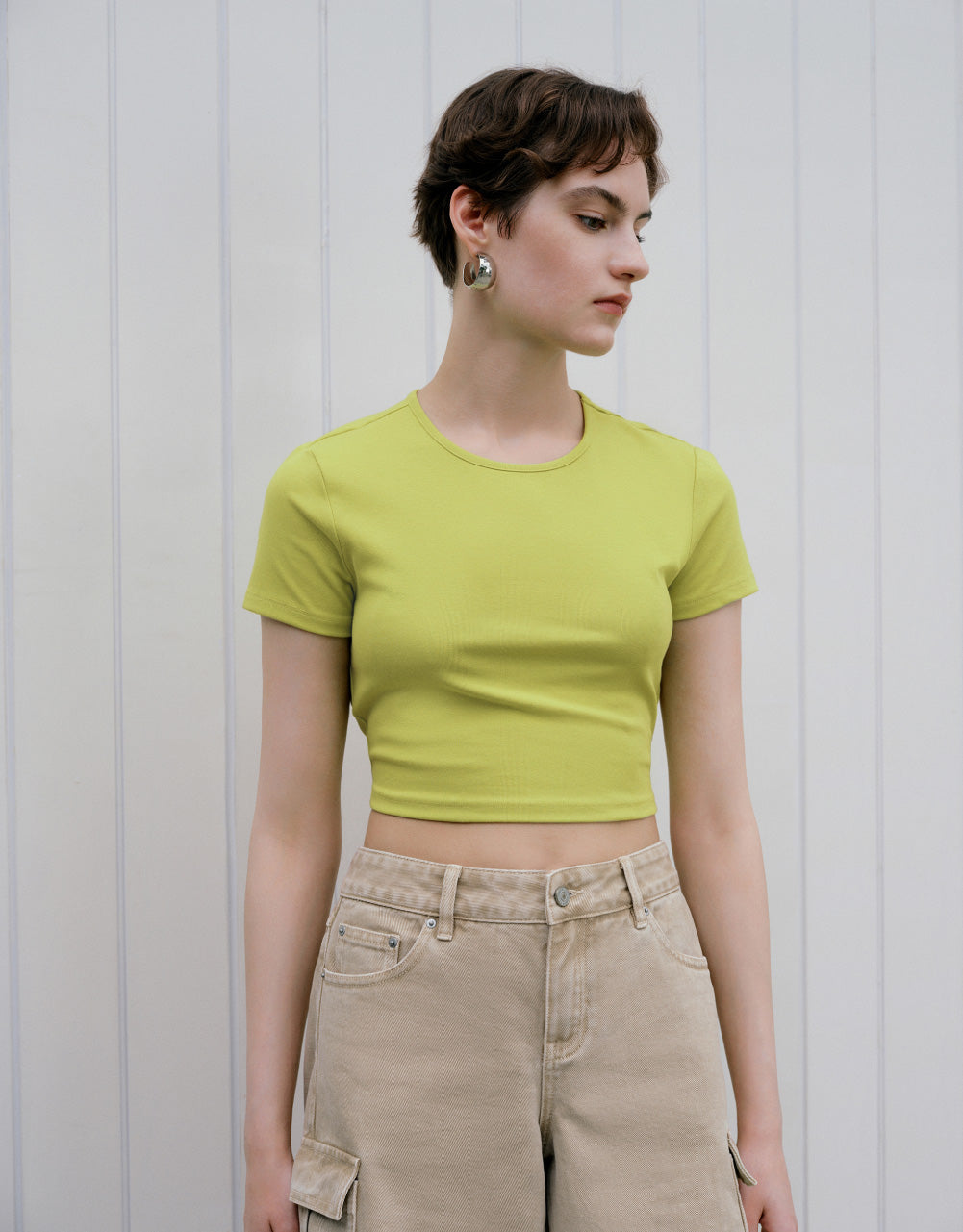 Crew Neck Skinny T-Shirt With Rope