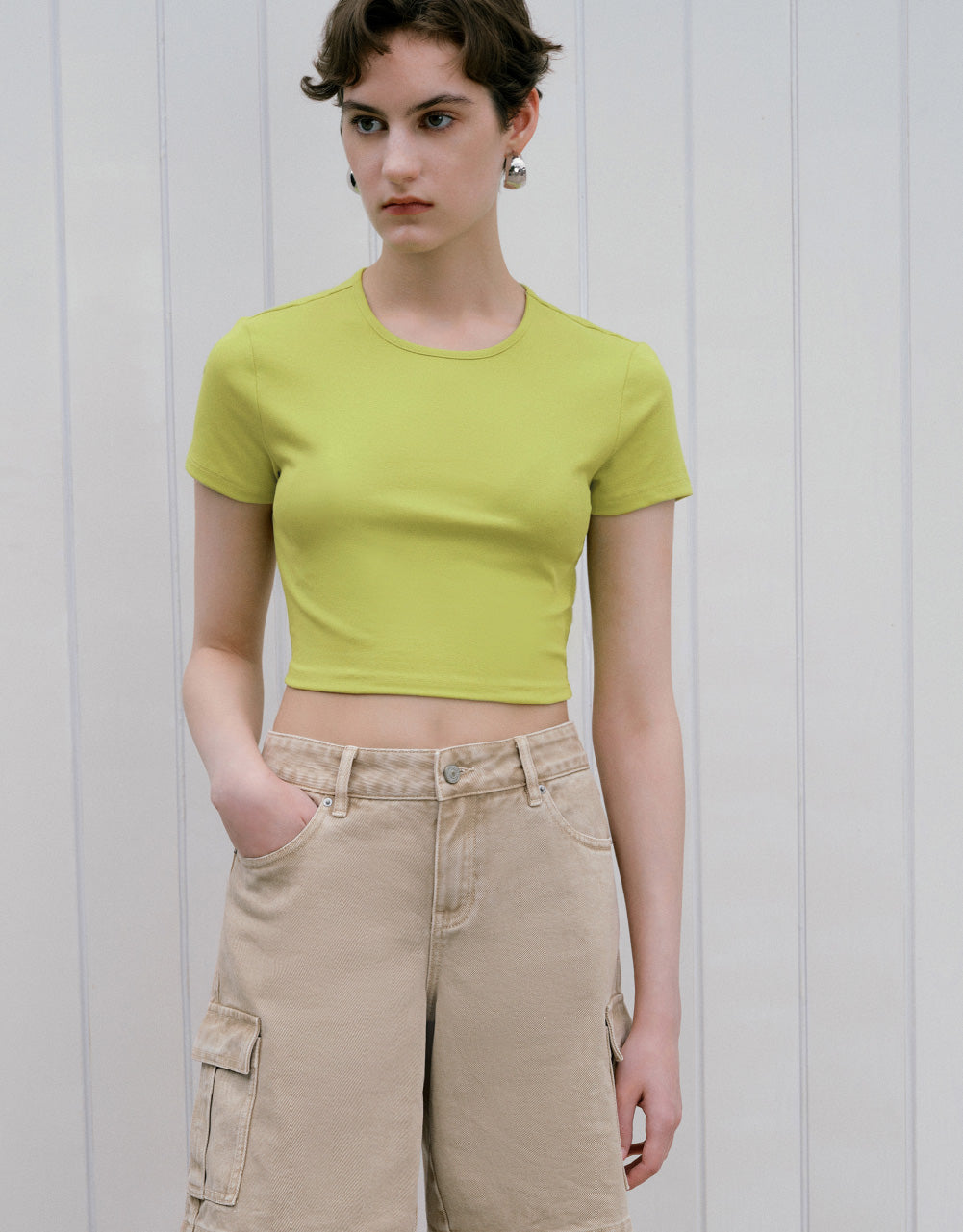 Crew Neck Skinny T-Shirt With Rope