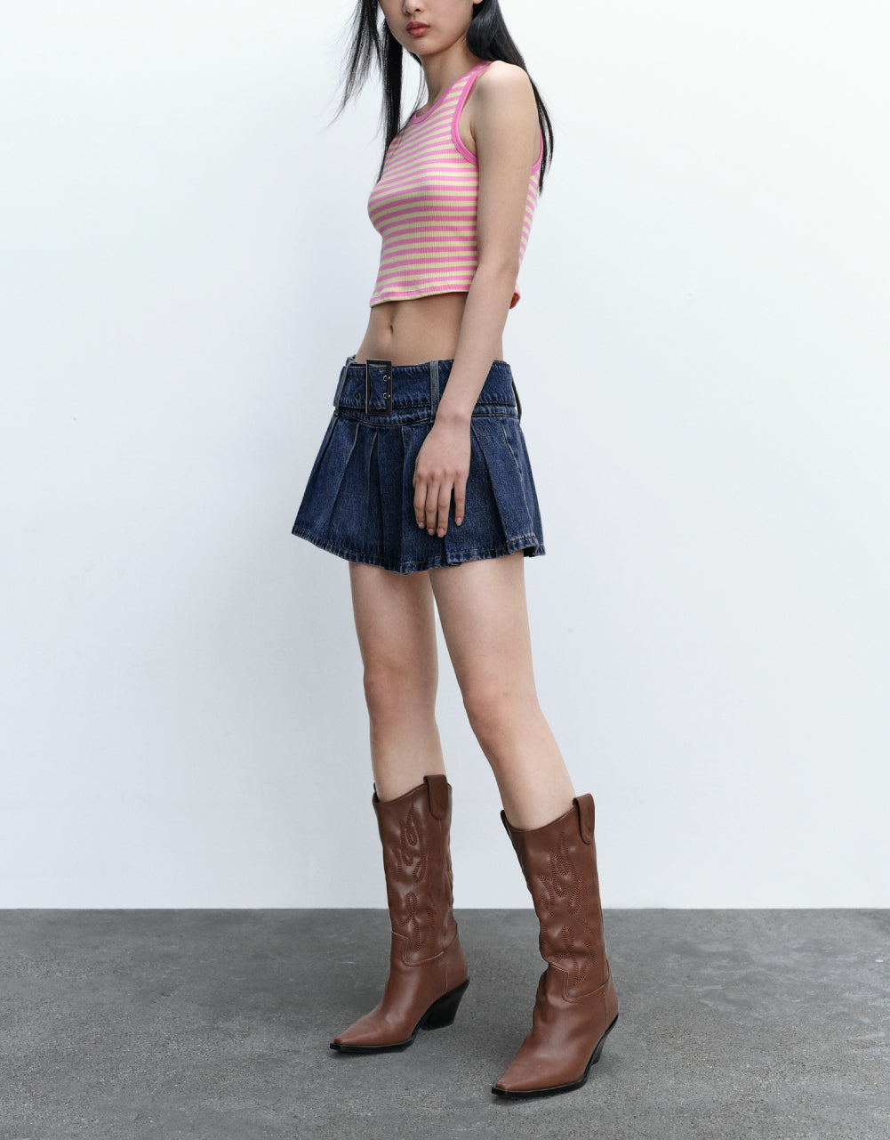 Striped Cropped Knitted Tank Top