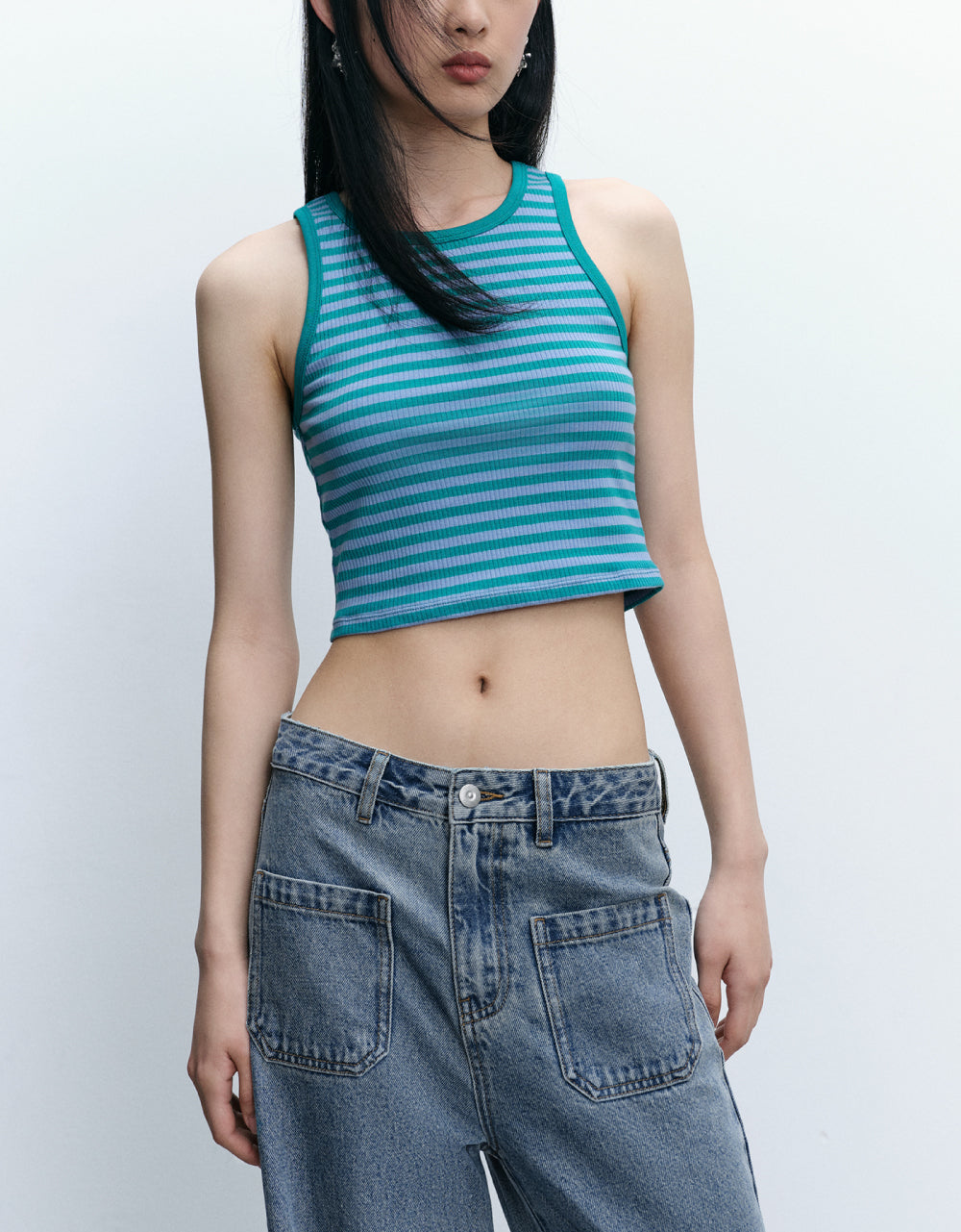 Striped Cropped Knitted Tank Top