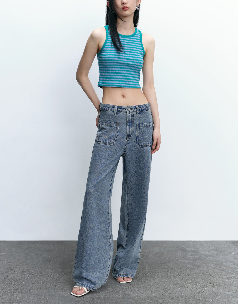 Striped Cropped Knitted Tank Top