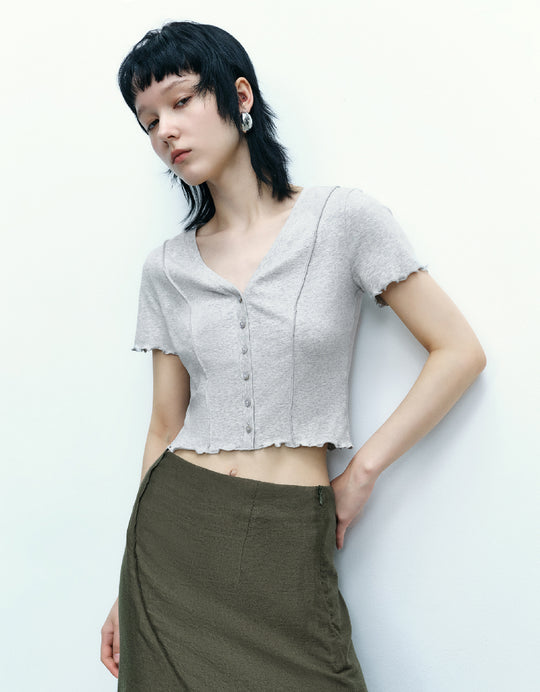 Button Up Skinny Knitted T-Shirt