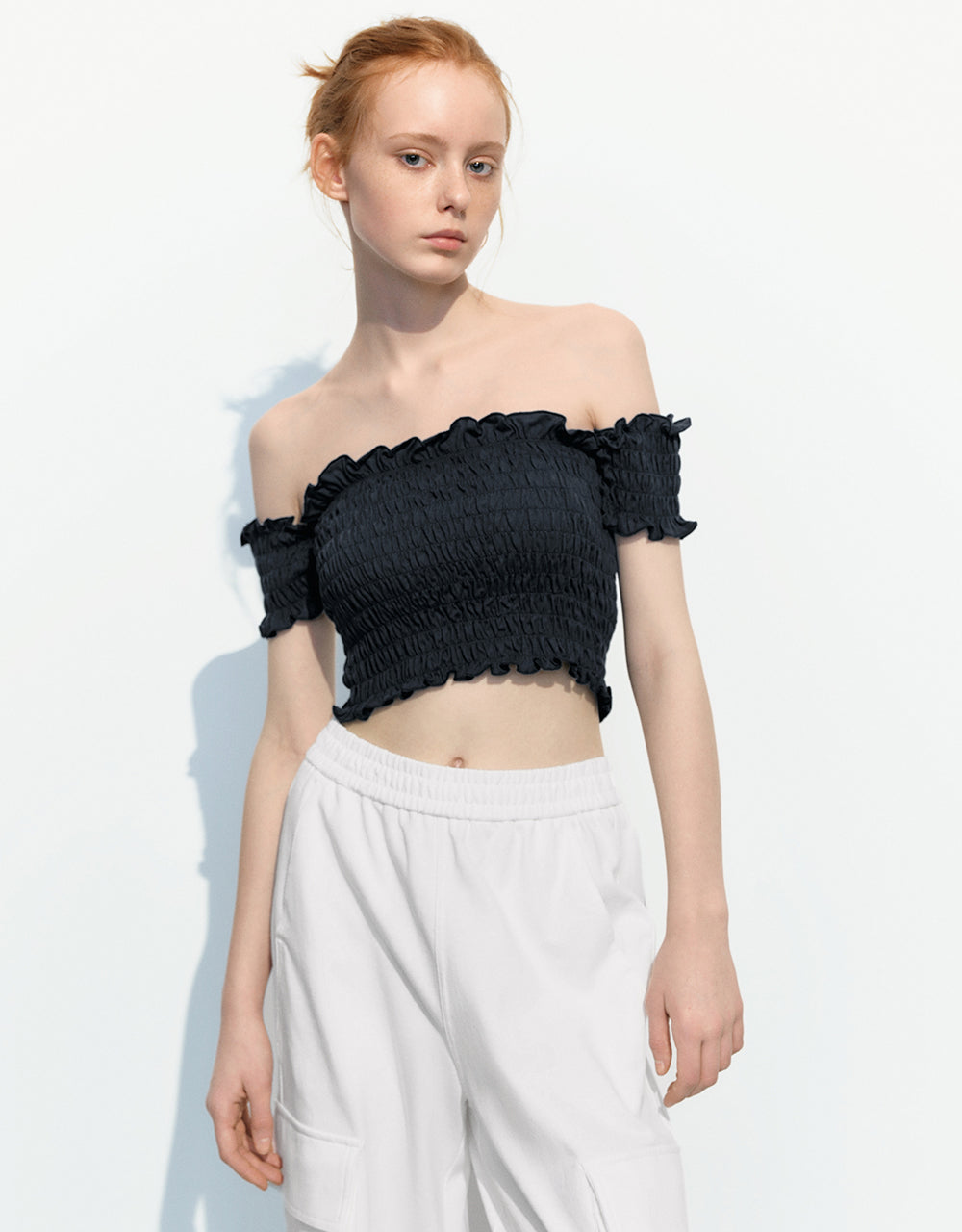 Shirred Off-Shoulder Skinny Bandeau