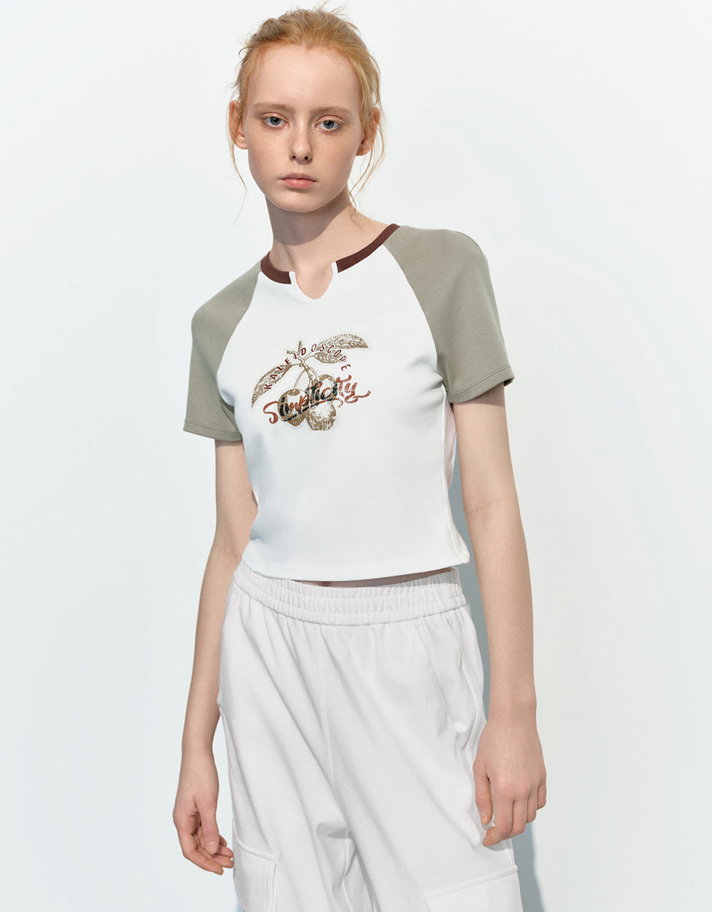 Printed Raglan Sleeve Skinny T-Shirt
