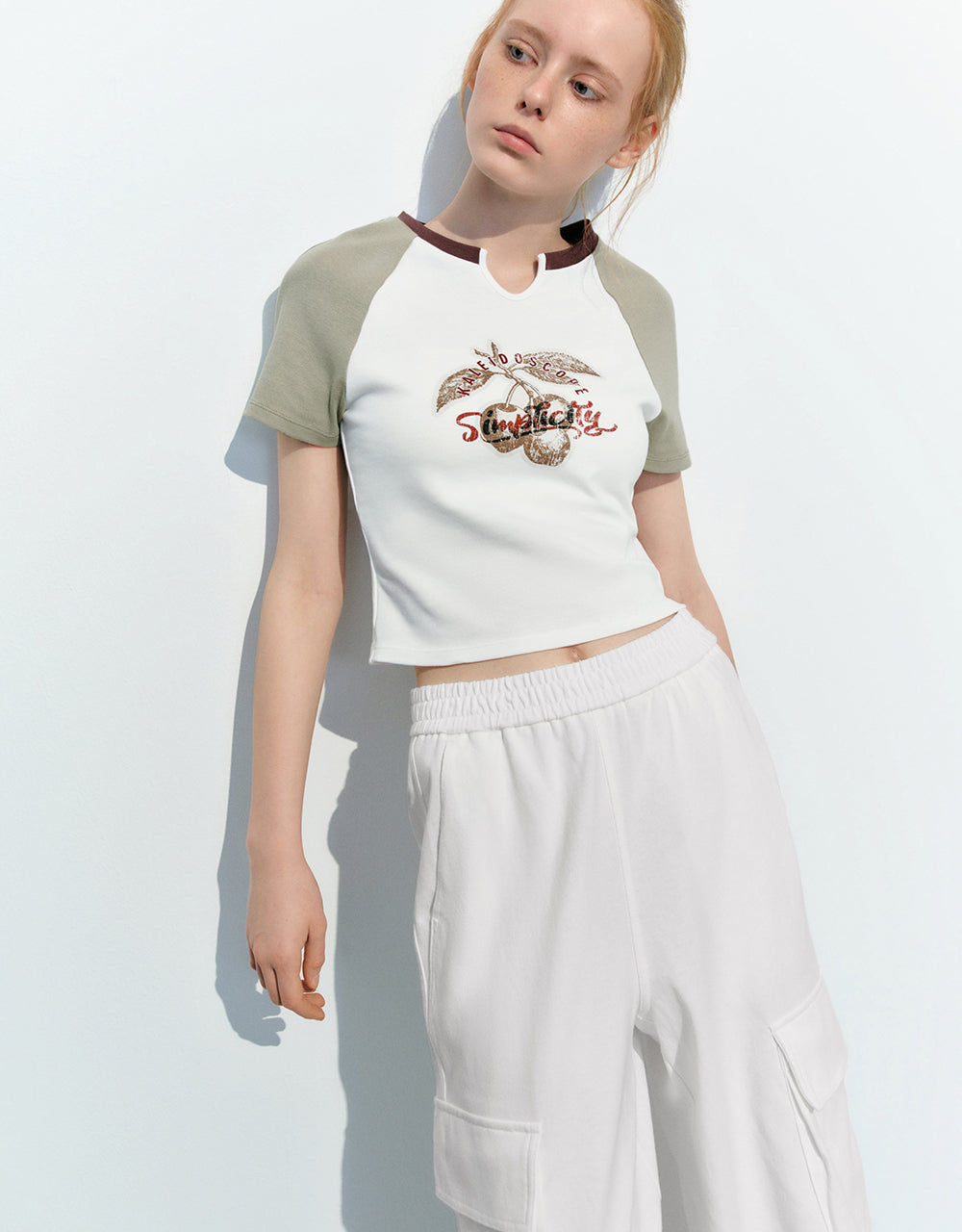 Printed Raglan Sleeve Skinny T-Shirt