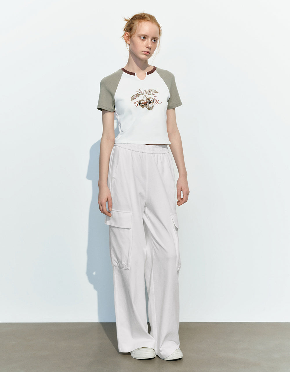 Printed Raglan Sleeve Skinny T-Shirt