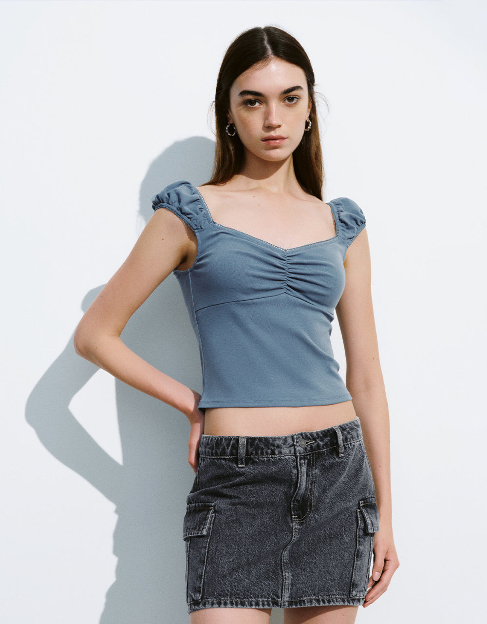 Puff Sleeve Skinny T-Shirt