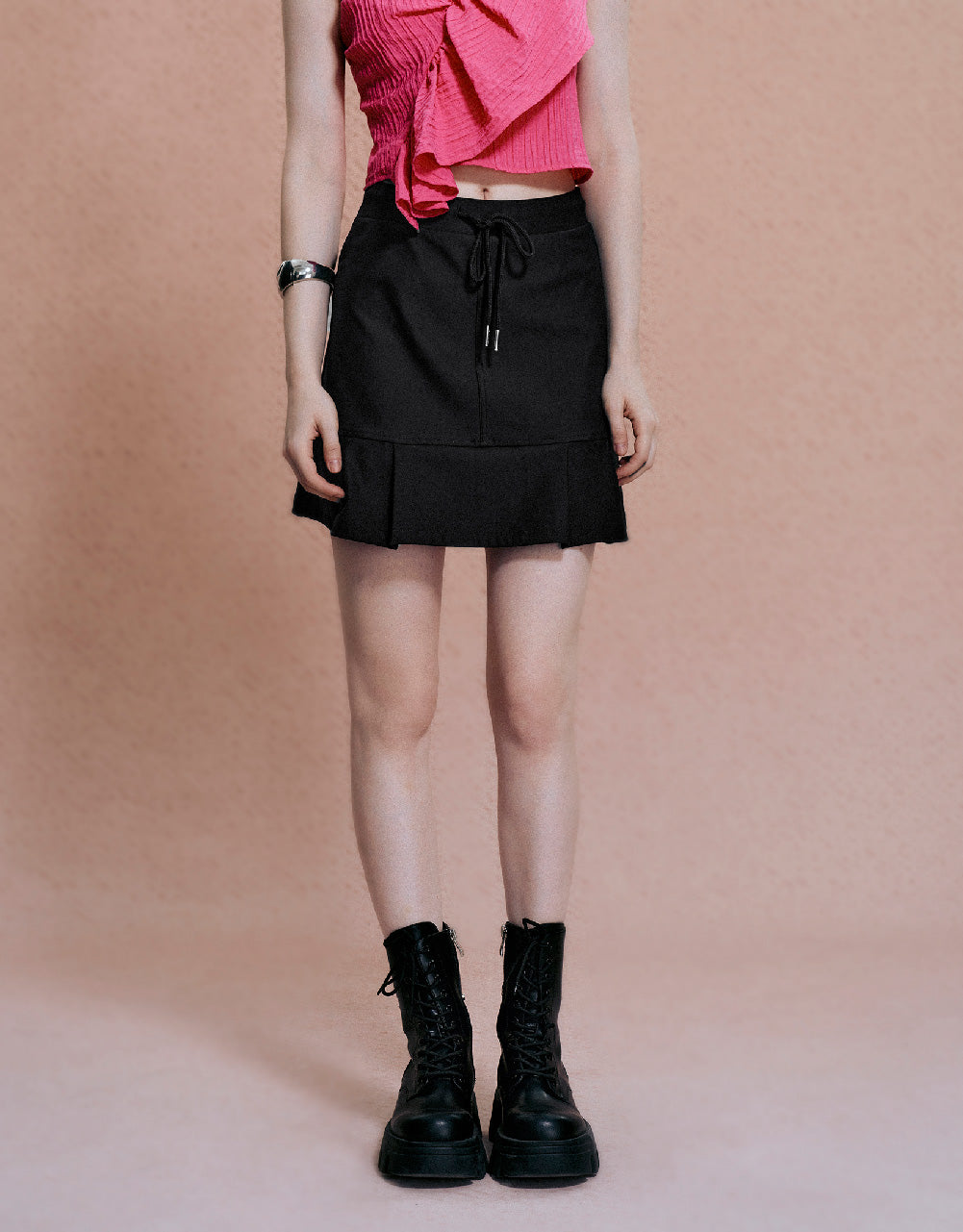 Drawstring Waist Mini A-Line Skirt