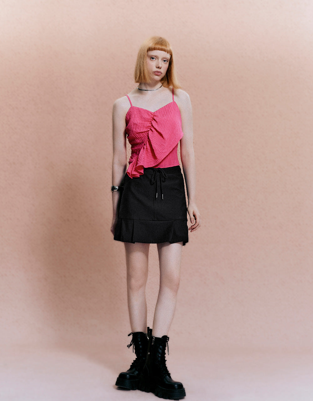 Drawstring Waist Mini A-Line Skirt
