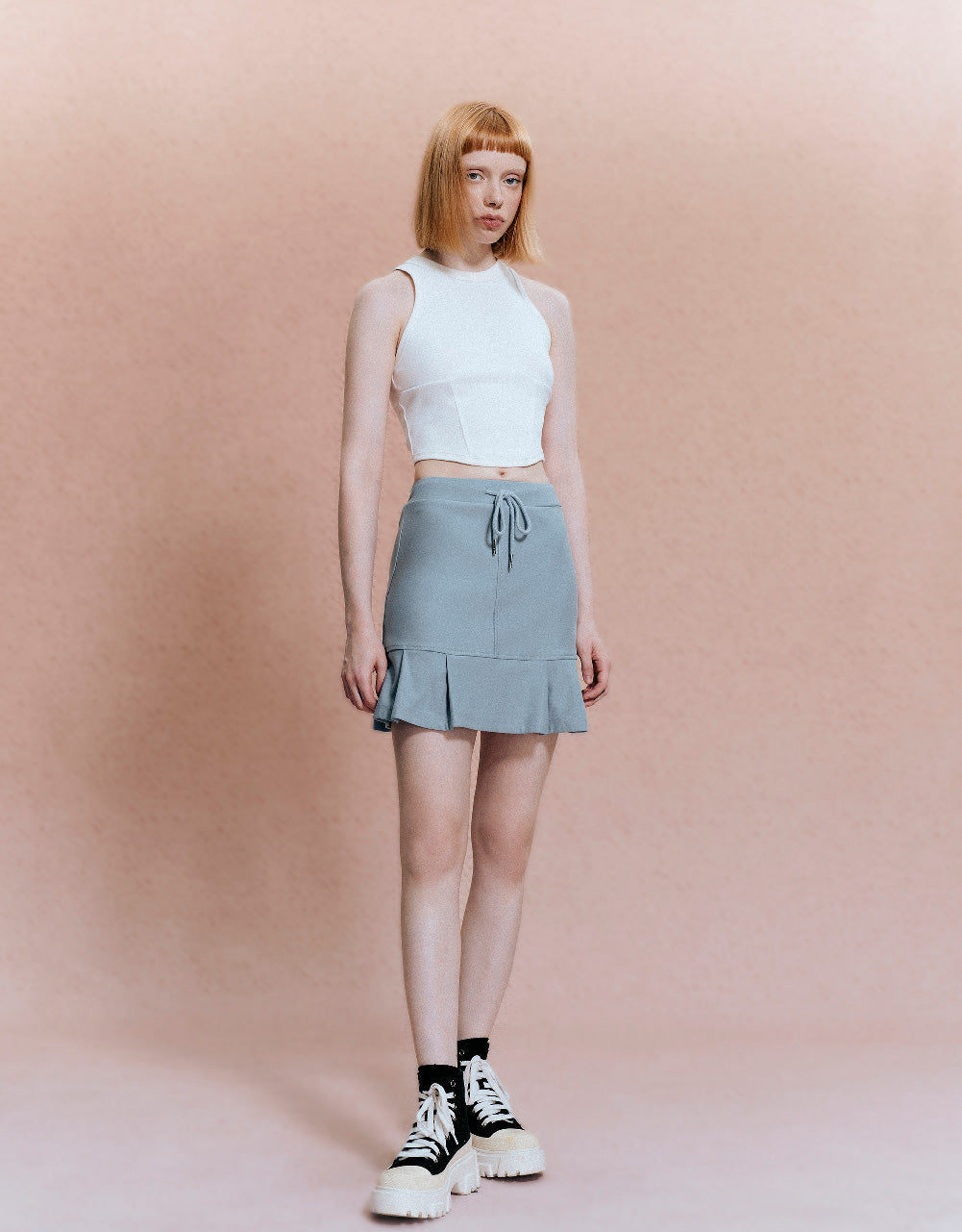 Drawstring Waist Mini A-Line Skirt