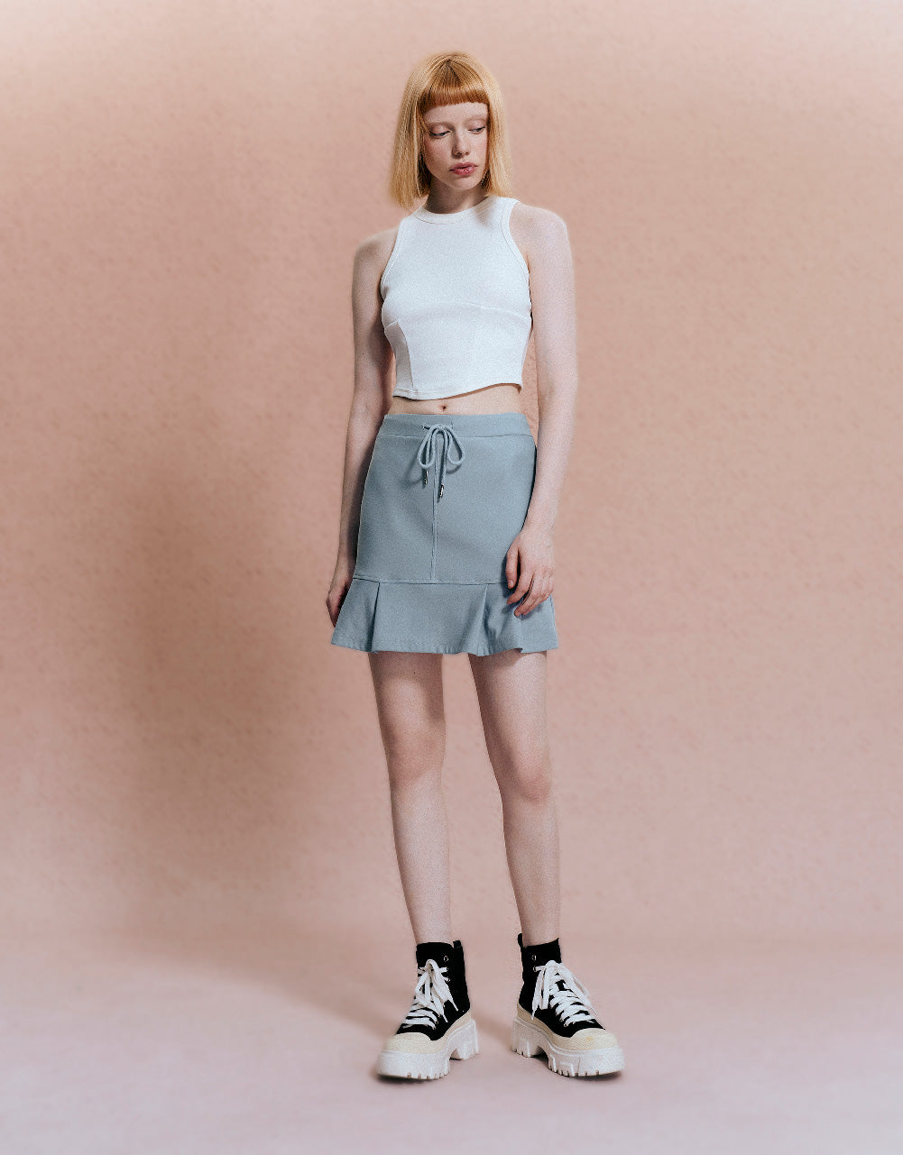 Drawstring Waist Mini A-Line Skirt