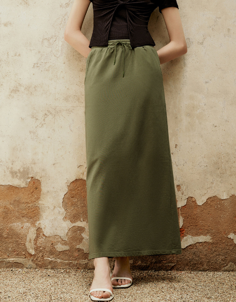 Drawstring Waist A-Line Skirt