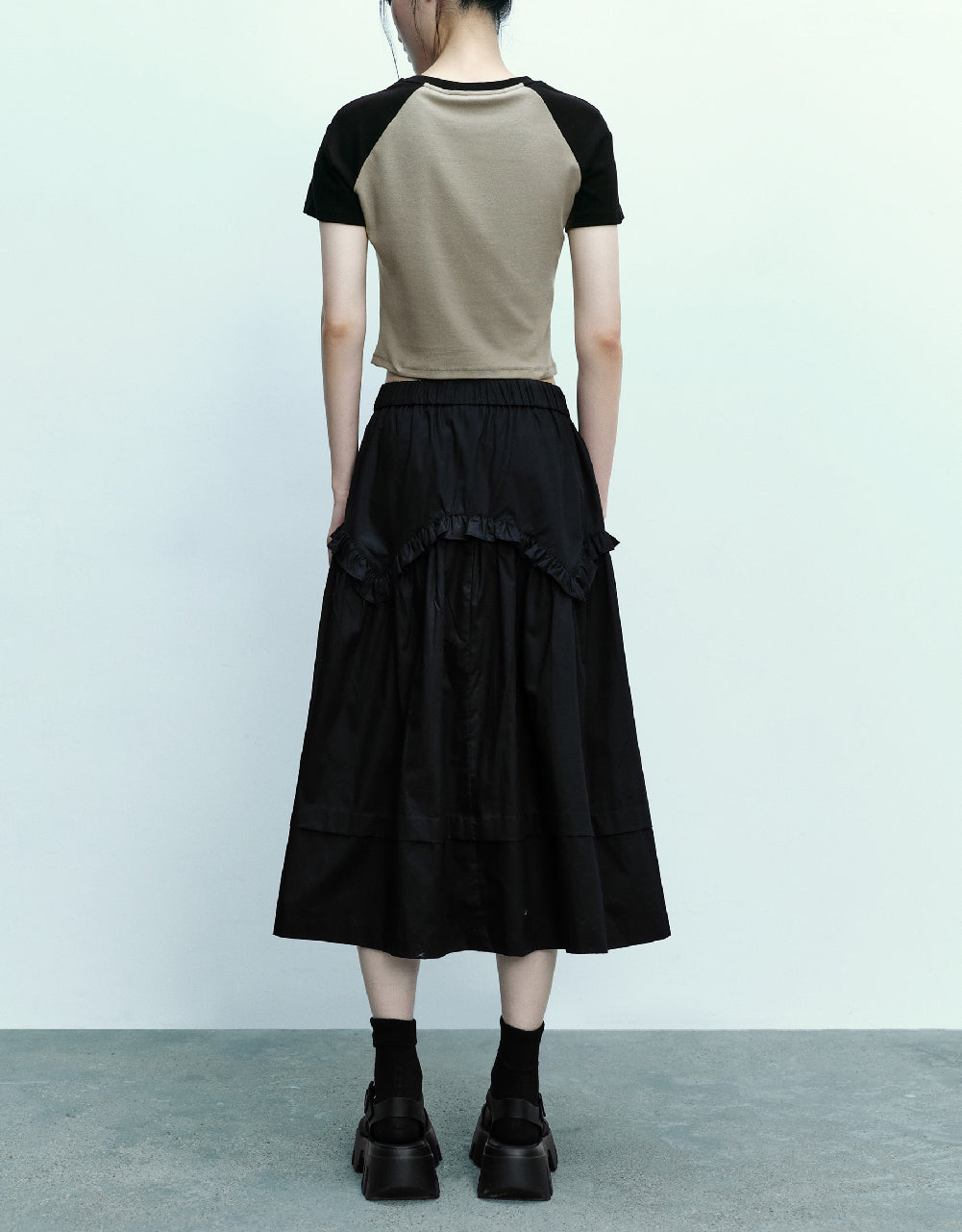 Elastic Waist Midi A-Line Skirt