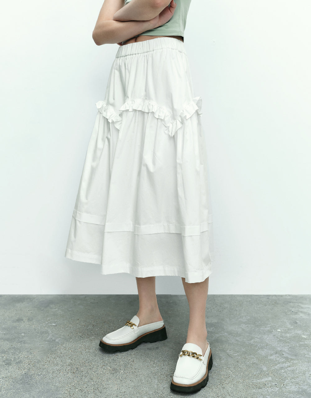 Elastic Waist Midi A-Line Skirt