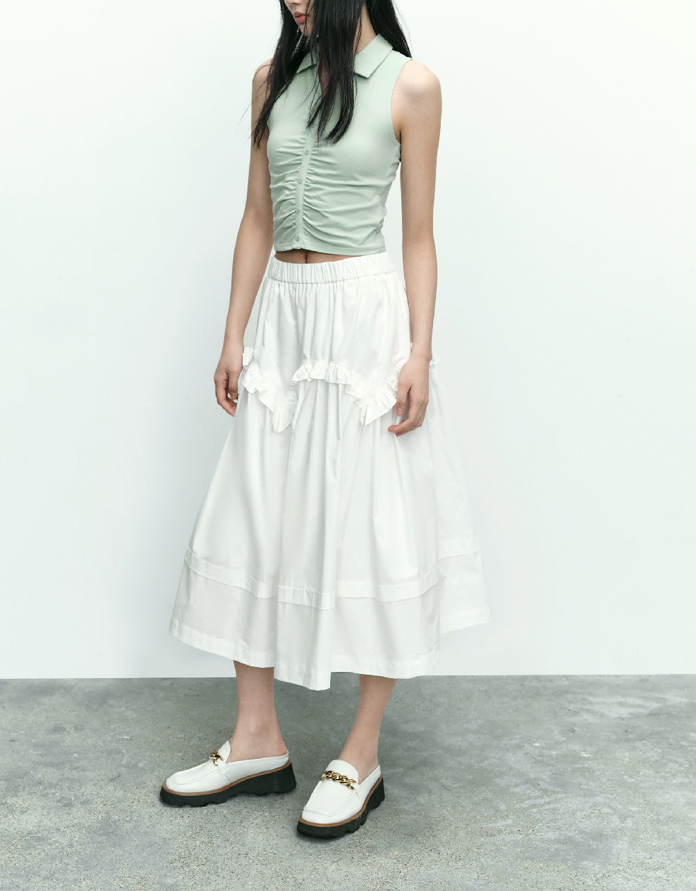 Elastic Waist Midi A-Line Skirt