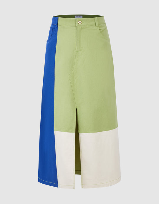 Split Hem Colorblocks A-Line Skirt