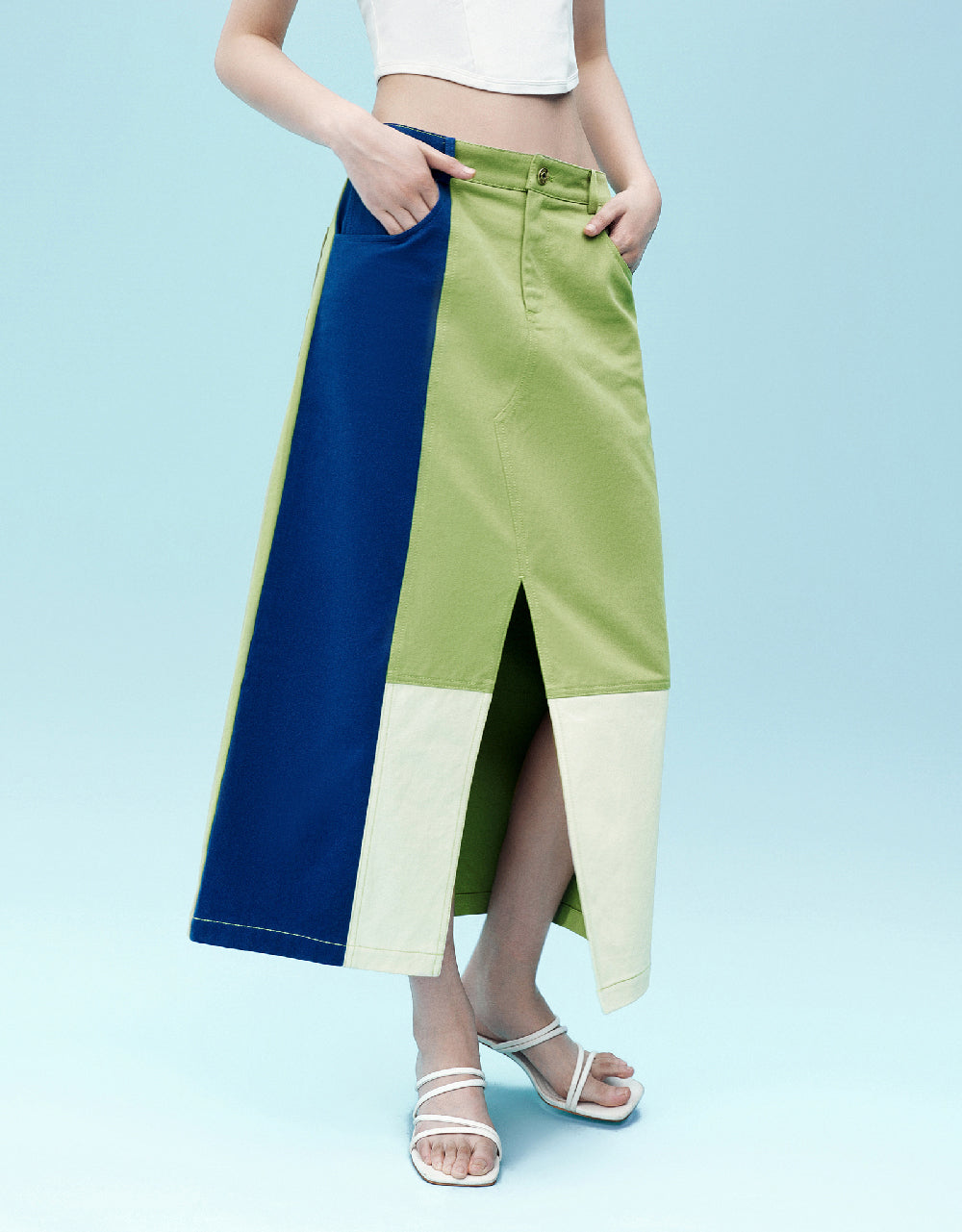 Split Hem Colorblocks A-Line Skirt