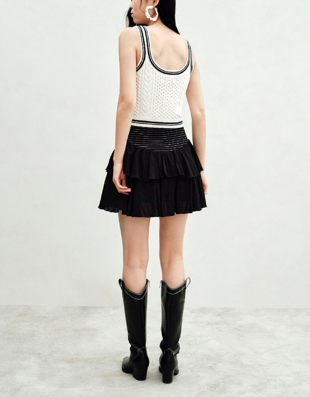 Shirred Ruffle Mini A-Line Skirt