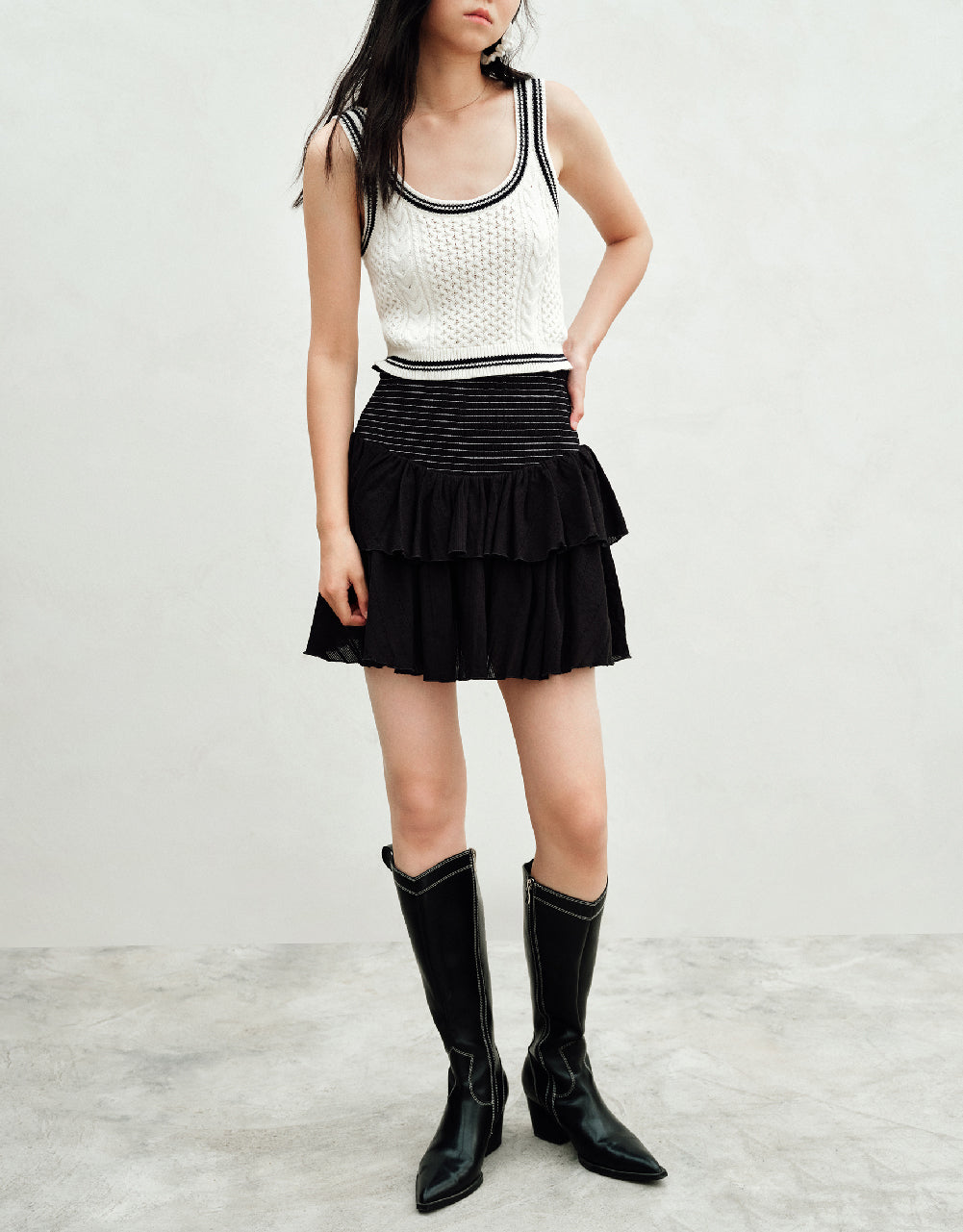 Shirred Ruffle Mini A-Line Skirt