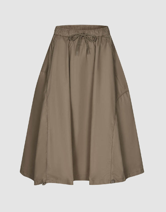 Drawstring Waist Midi A-Line Skirt