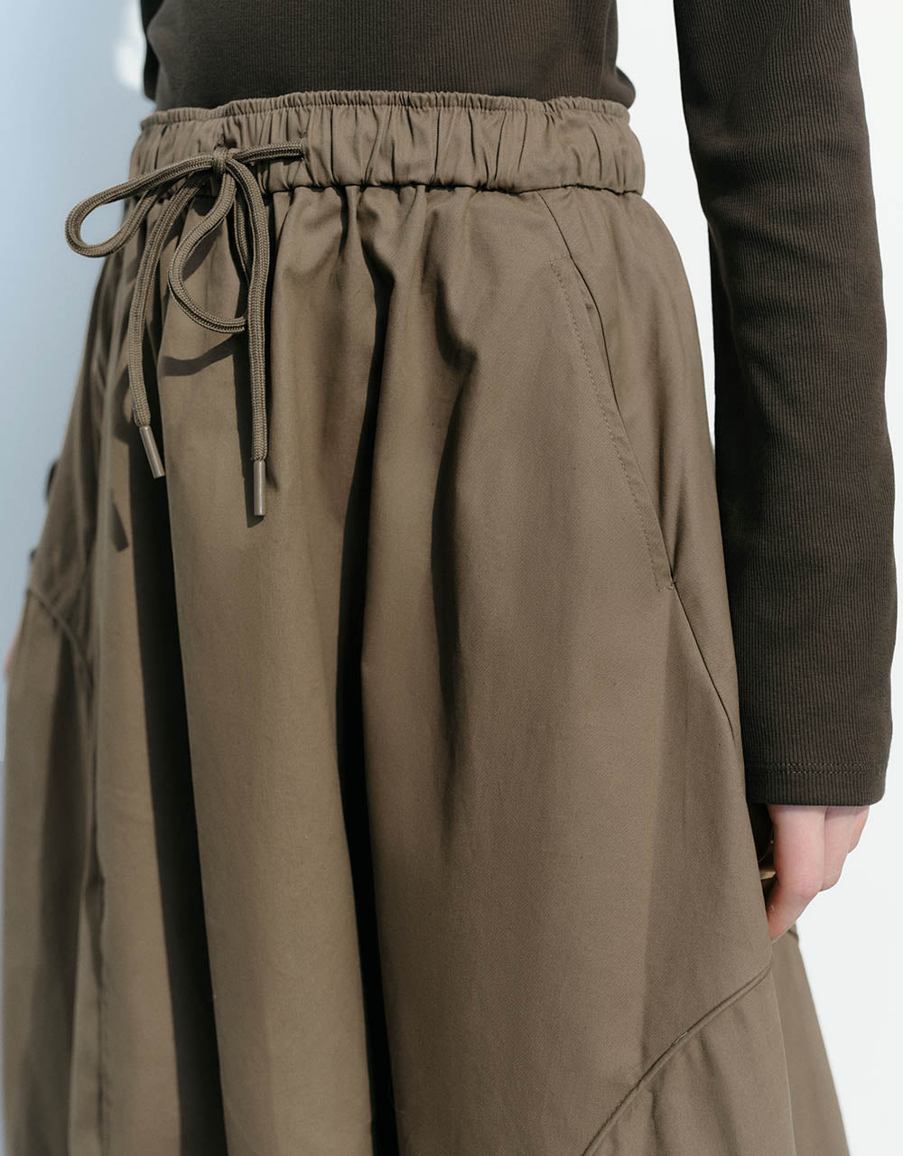 Drawstring Waist Midi A-Line Skirt