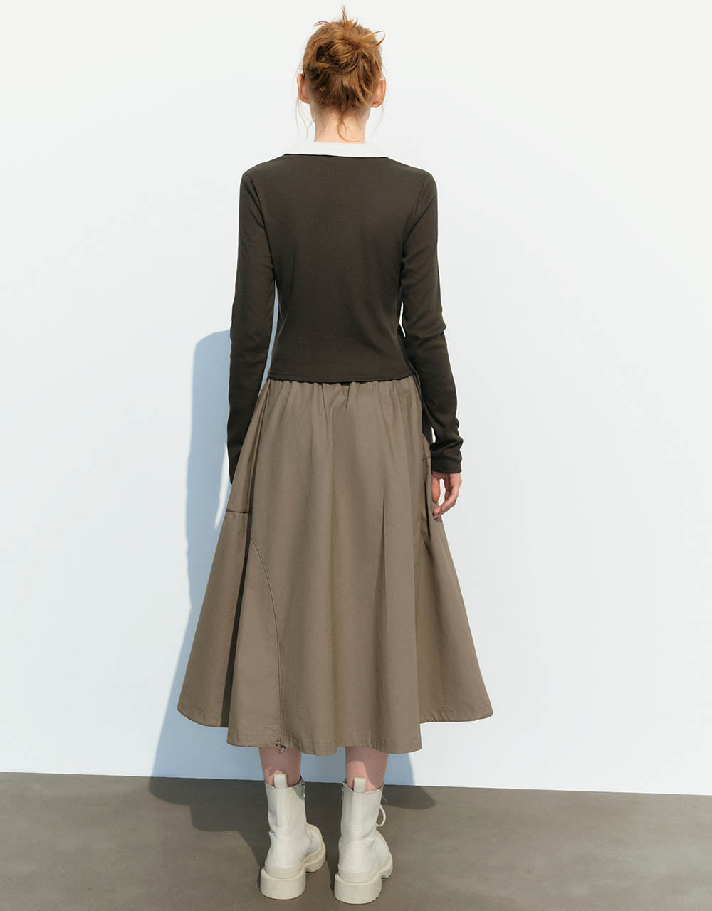 Drawstring Waist Midi A-Line Skirt