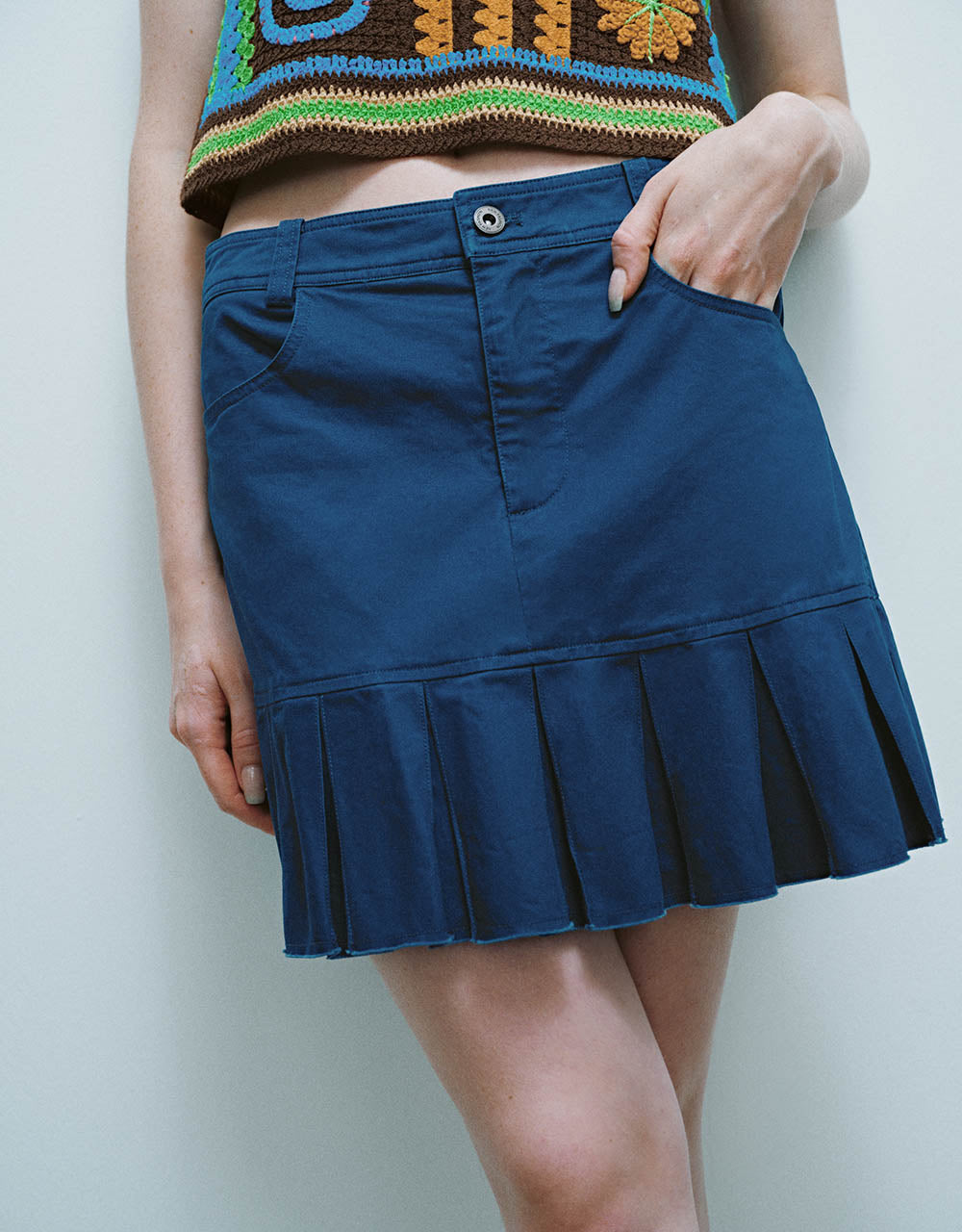 Pleated Mini A-Line Skirt