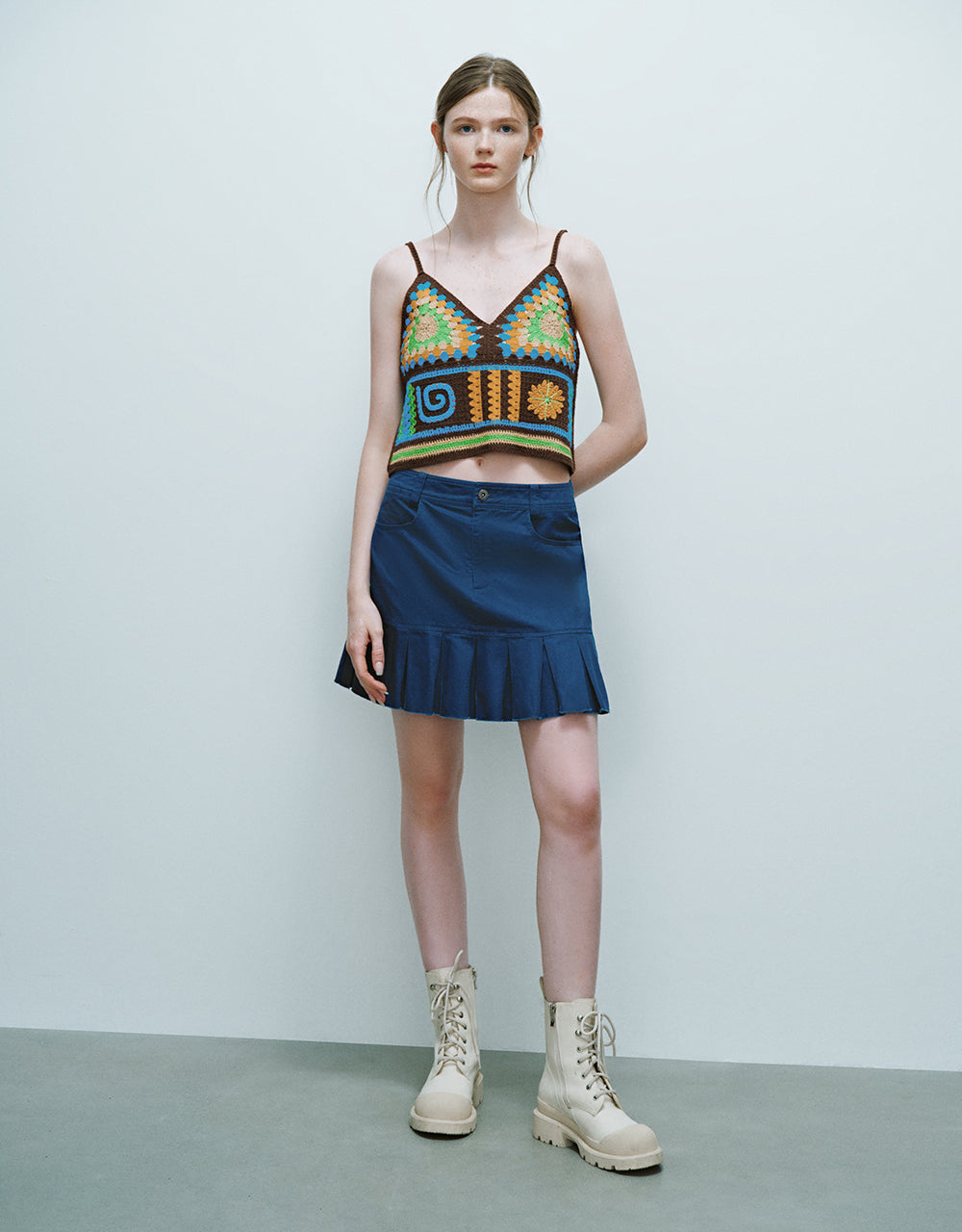 Pleated Mini A-Line Skirt