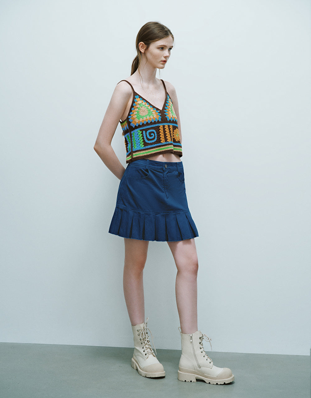 Pleated Mini A-Line Skirt