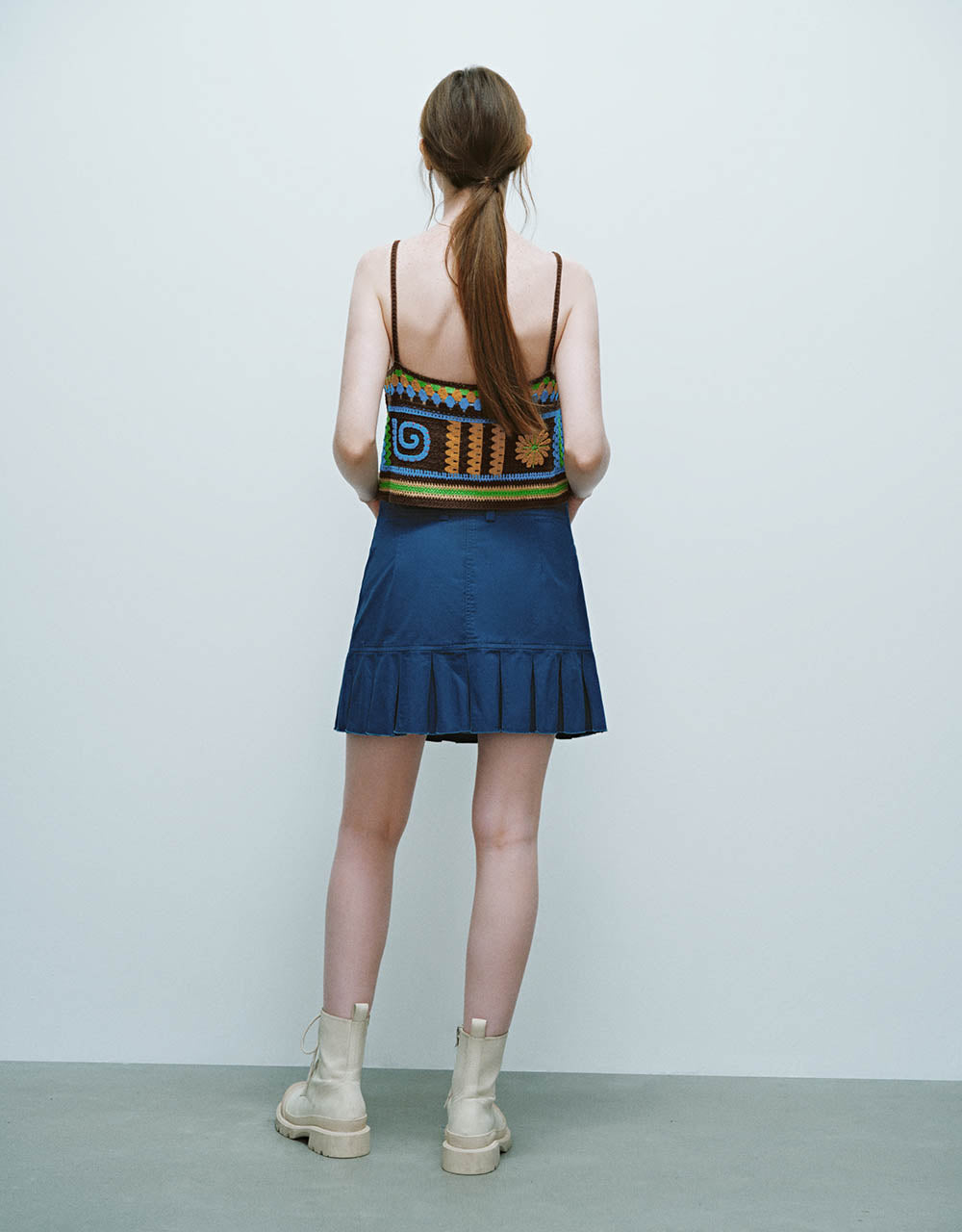 Pleated Mini A-Line Skirt