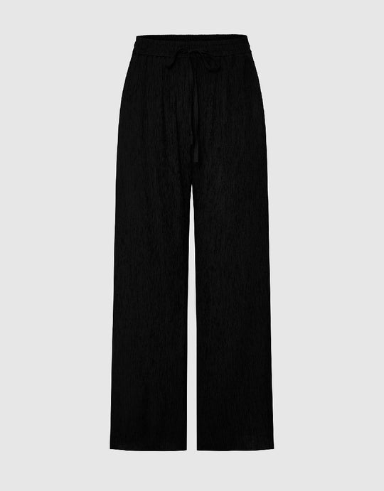 Textured Drawstring Waist Wide-Leg Pants