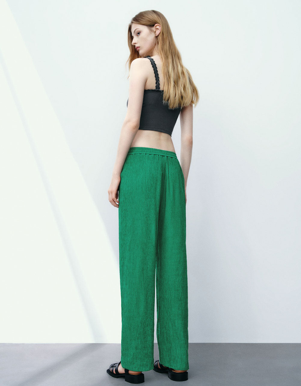 Textured Drawstring Waist Wide-Leg Pants