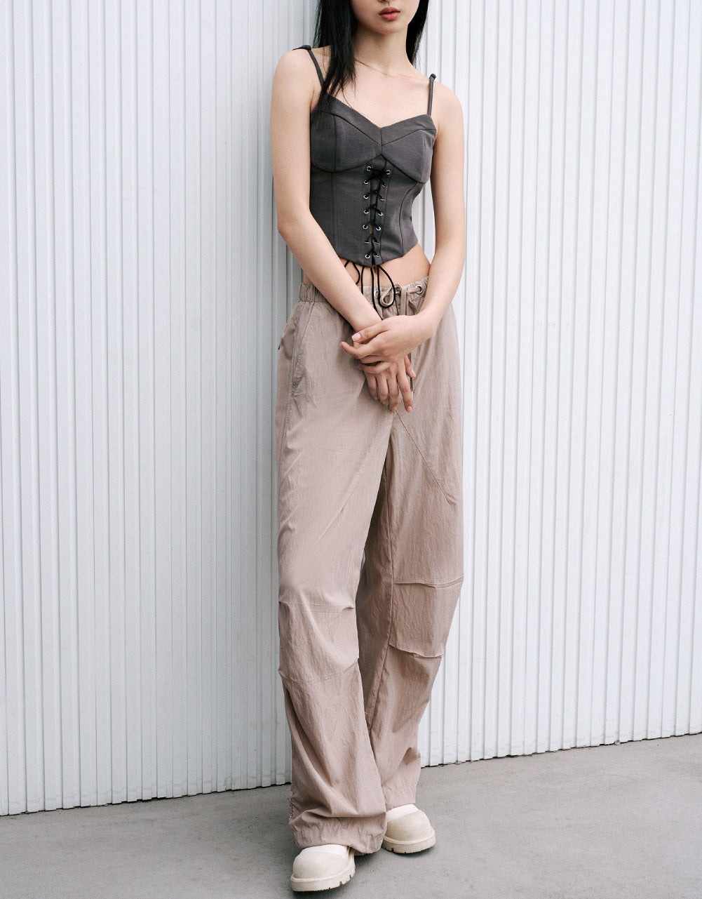 Drawstring Waist Wide-Leg Pants