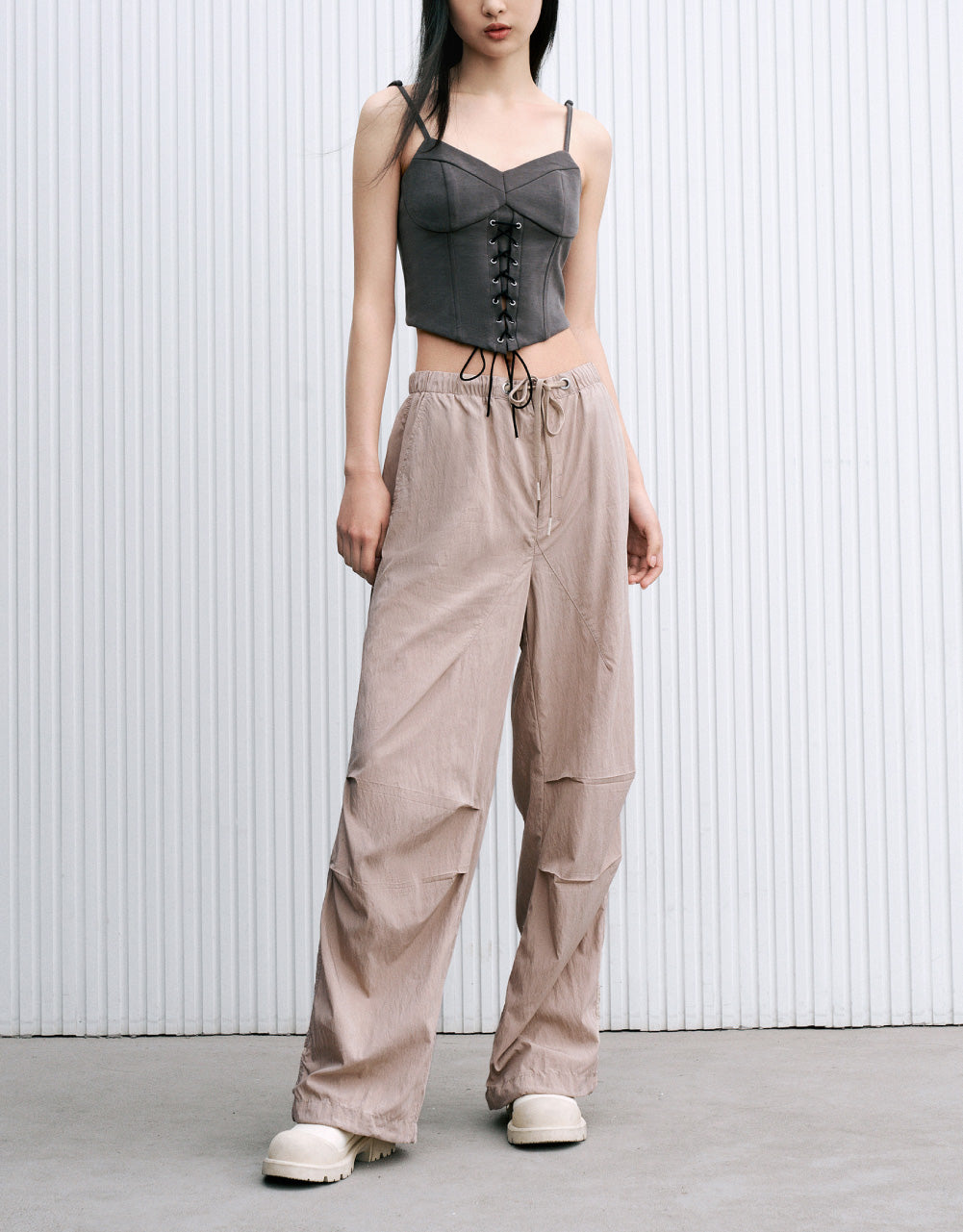 Drawstring Waist Wide-Leg Pants