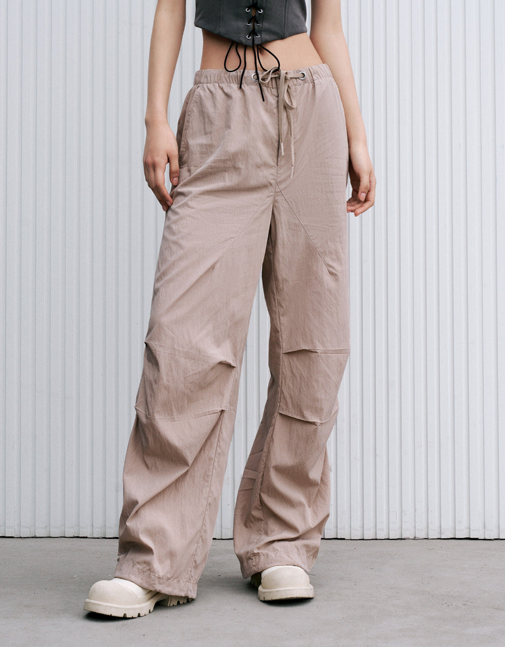 Drawstring Waist Wide-Leg Pants